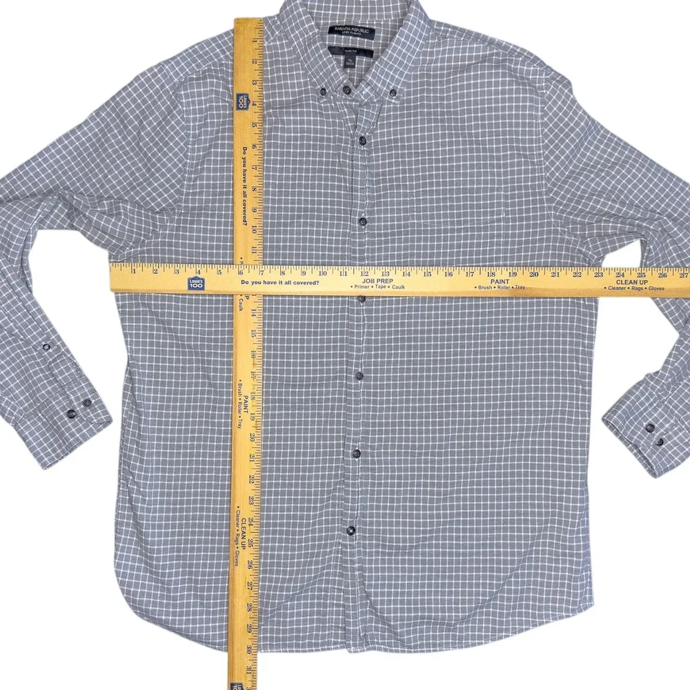 Banana Republic Luxe Flannel Slim Fit Cotton Gray LS Button Up Shirt Men's‎ XL
